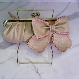 Jessica Simpson Roxanne Kiss Lock Clutch Bag Blush Pink Big Bow Red Stitch Y2K
